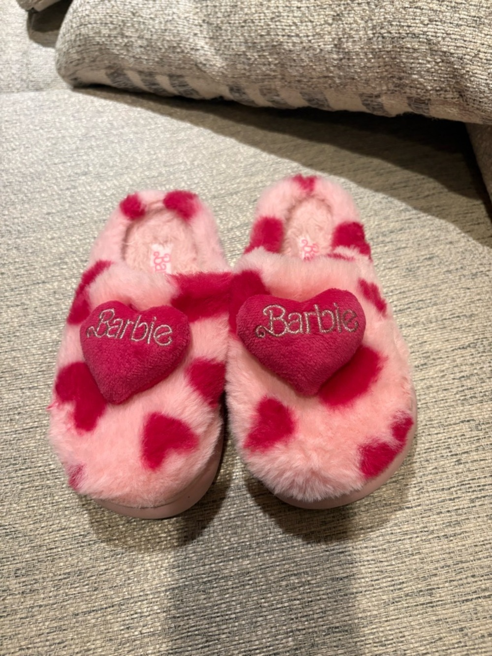 Barbie Pink Plush Heart Slide Slippers